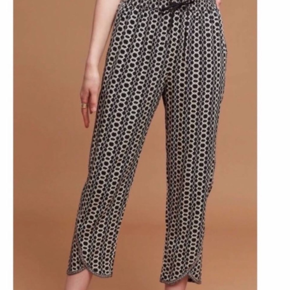 Hei Hei Byrd Anthropologie Black White Geometric Embroidered Tapered Pants Small